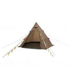 Easy Camp Otra Tipi sat op og klar – den åbne dør indbyder til et rummeligt og behageligt ophold i naturen.