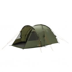 Easy Camp Kinn 4, et billigt 4-personers familietelt med to mørke soveværelser og en lys stue.
