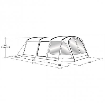 Måttskiss för familjetältet Outwell Montana 6P.