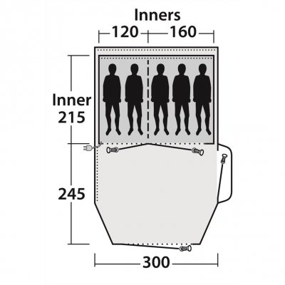Planlösning för Outwell Dayton 5 familjetält.