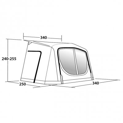 Dimensional tegning af fortelt Outwell Cove 340A.