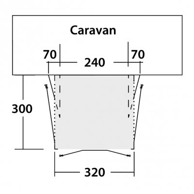 Plantegning for forteltet Outwell Tide 320SA.
