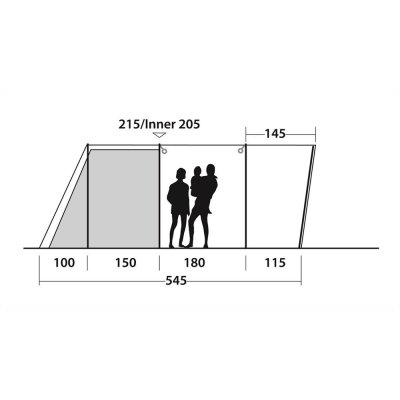 Højde skitse af Outwell Rockland 5P familietelt