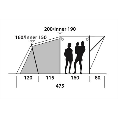 Højde skitse Outwell Franklin 5 Familietelt 2020