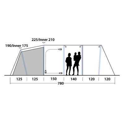 Højde skitse til Outwell Lakeville 7SA familietelt