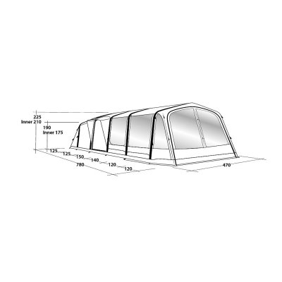Dimensionskitse til Outwell Lakeville 7SA familietelt
