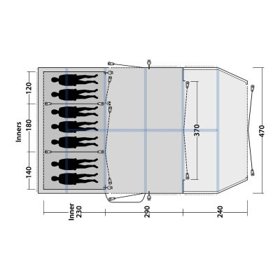 Planlægningsløsning til Outwell Lakeville 7SA familietelt.