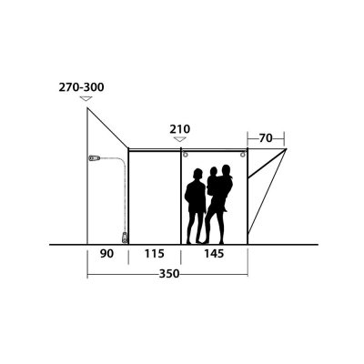 Højde skitse Outwell Newburg 260 Bobil telt 270-300 cm.