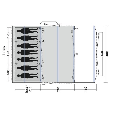 Grundplan for Outwell Sundale 7PA familietelt