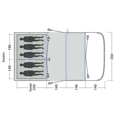 Grundplan for Outwell Hayward Lake 5ATC familietelt.