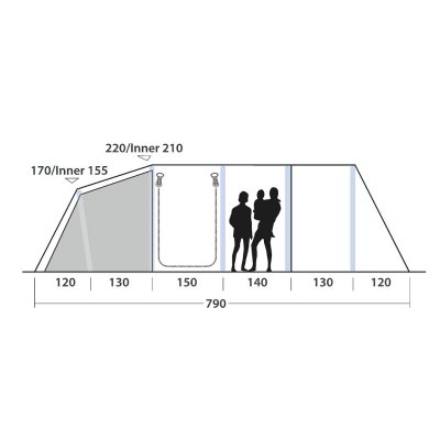 Højde skitse Outwell Wood Lake 7ATC Familietelt.