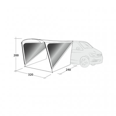 Dimensionskitse Outwell Touring Shelter Sunroof Car / Van.