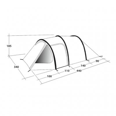 Dimensionskitse af det 5-personers campingtelt Outwell Earth 5.