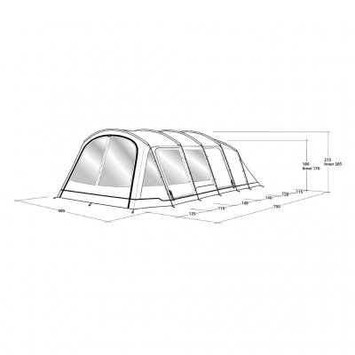 Dimensional tegning til Outwell Yosemite Lake 6TC familietelt.