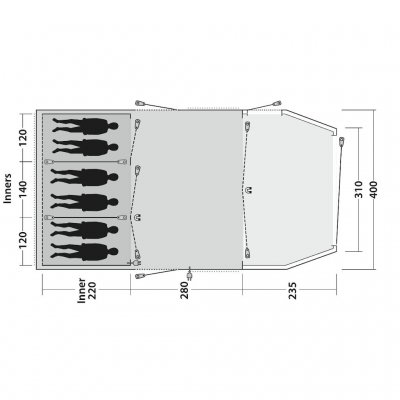 Plan for Outwell Yosemite Lake 6TC familietelt.