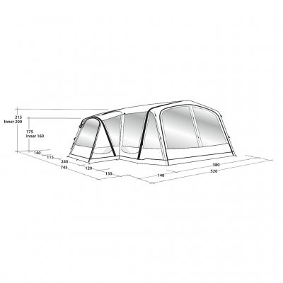 Dimensionskitse Outwell Airville 6SA telt