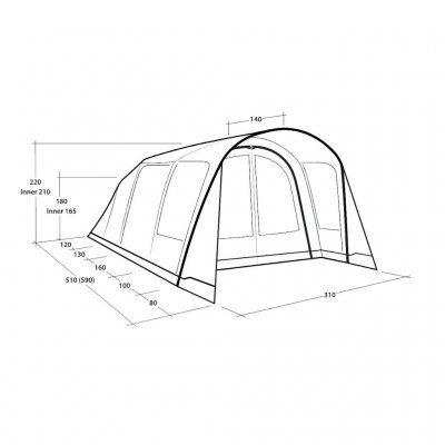 Dimensional tegning til Outwell Hayward Lake 4ATC familietelt.