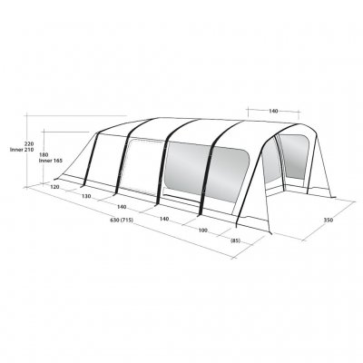 Dimensional tegning til Outwell Hayward Lake 5ATC familietelt.