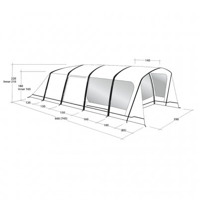 Dimensional tegning til Outwell Hayward Lake 6ATC familietelt.