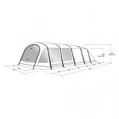 Dimensionskitse til Outwell Wood Lake 6ATC familietelt