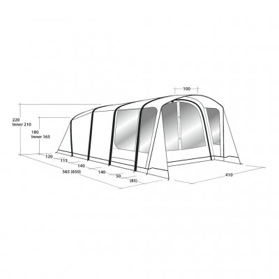 Dimensional tegning af familien telt Outwell Avondale 6PA