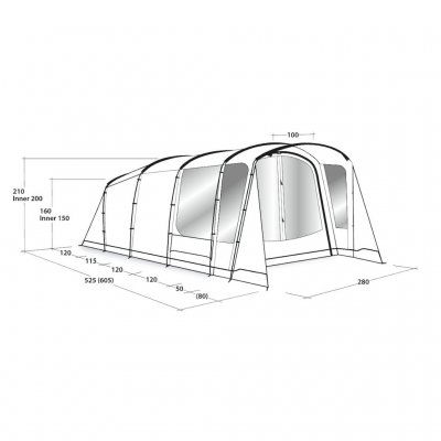 Dimensionskitse til familieteltet Outwell Greenwood 4.