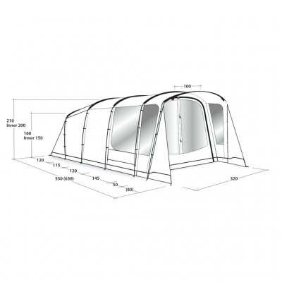 Dimensionskitse til familieteltet Outwell Greenwood 5.