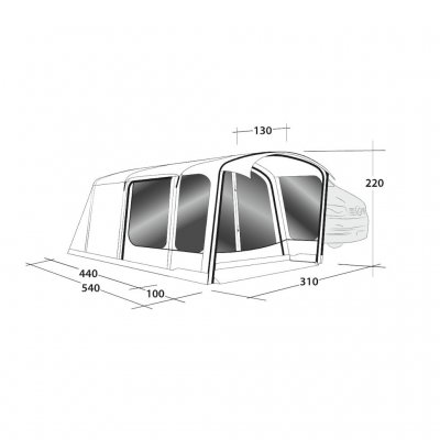 Dimensionskitse Outwell Jonesville 450SA Biltelt.