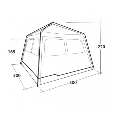 Dimensionskitse til Outwell Fastlane 300 Shelter.