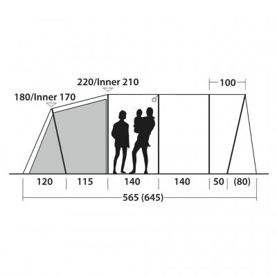Højde skitse for 6-personers familieteltet Outwell Denver 6.