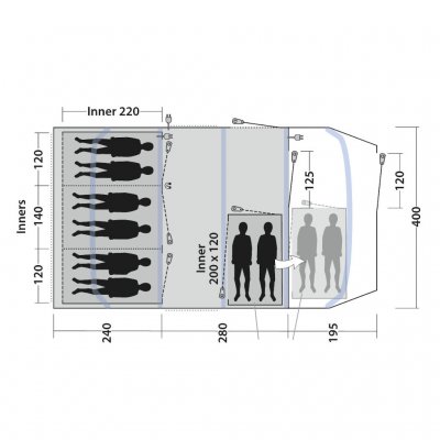Grundplan for Tennessee 6+2 Air familietelt