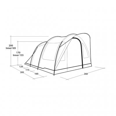Dimensional tegning til Outwell Sky 4 Camping telt til 4 personer.
