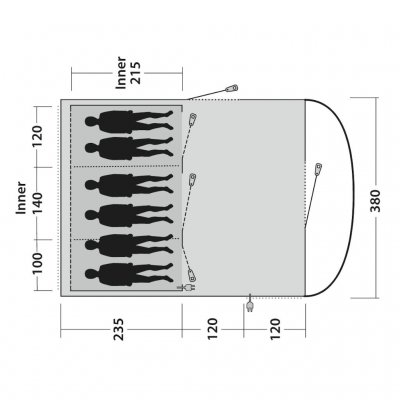 Plantegning for Outwell Sky 6 familietelt.