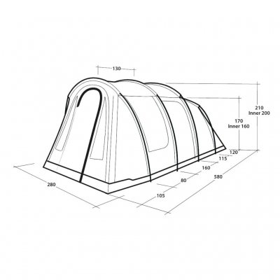 Dimensional tegning til Outwell Rockwell 4 Camping telt til 4 personer.