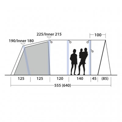 Højdemål for Outwell Florida 5 Air familieteltet.