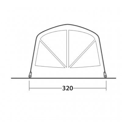 Skitse til fronten af ​​Outwell Florida 5 Air familieteltet