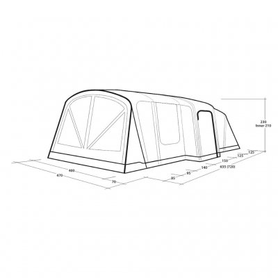 Målskitse for familieteltet Outwell Vermont 7 Air.