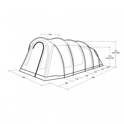 Målskitse for familieteltet Outwell Carolina 6.