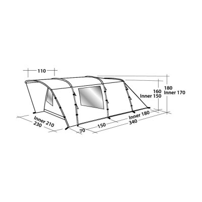 Dimensional tegning til Easy Camp Palmdale 300 telt.