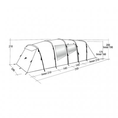 Dimensionskitse af Easy Camp Huntsville Twin 800 familietelt.