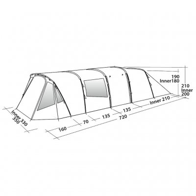 Dimensionskitse til familieteltet Easy Camp Palmdale 600 Lux