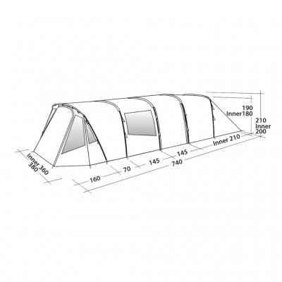 Dimensionskitse til familieteltet Easy Camp Palmdale 800 Lux