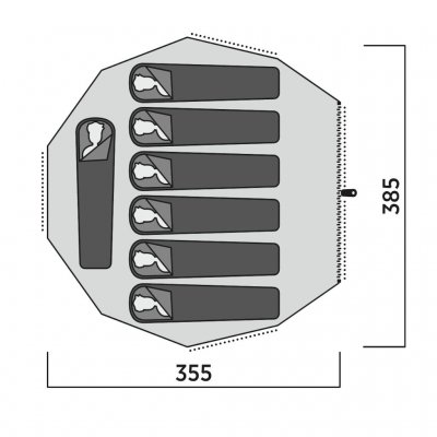 Plantegning af Easy Camp Vaulen Tipi – rummeligt design til op til 7 personer med masser af plads til både sovepladser og opbeva