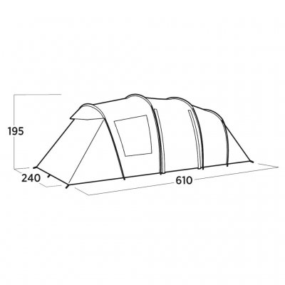 Måttskiss för familjetältet Easy Camp Leka Twin 6.