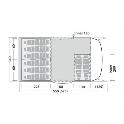 Plantegning for Robens Eagle Rock 6+2XP lejrtelt.