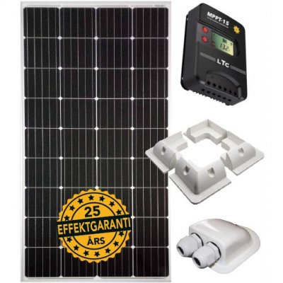 Sæt med 15 amp MPPT controller monteringstilbehør og en 160W solcelle