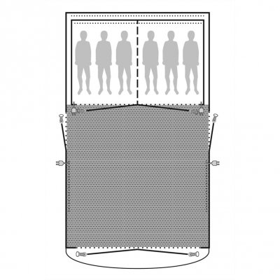 Tältmattan täcker hela allrummet för familjetältet Outwell Mayville 6SA.