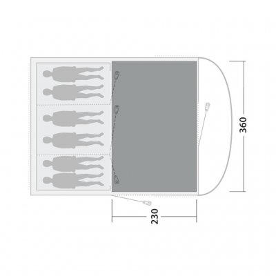 Teltmåtte dækker hele familieværelset i Outwell Sky 6 telt.