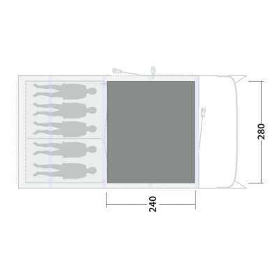 Teltmåtte dækker hele familieværelset i Outwell Moonhill 5 Air telt.