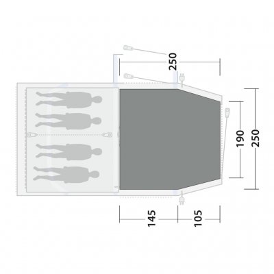 Teltmåtte dækker hele familieværelset i Outwell Montana 4 Air telt.